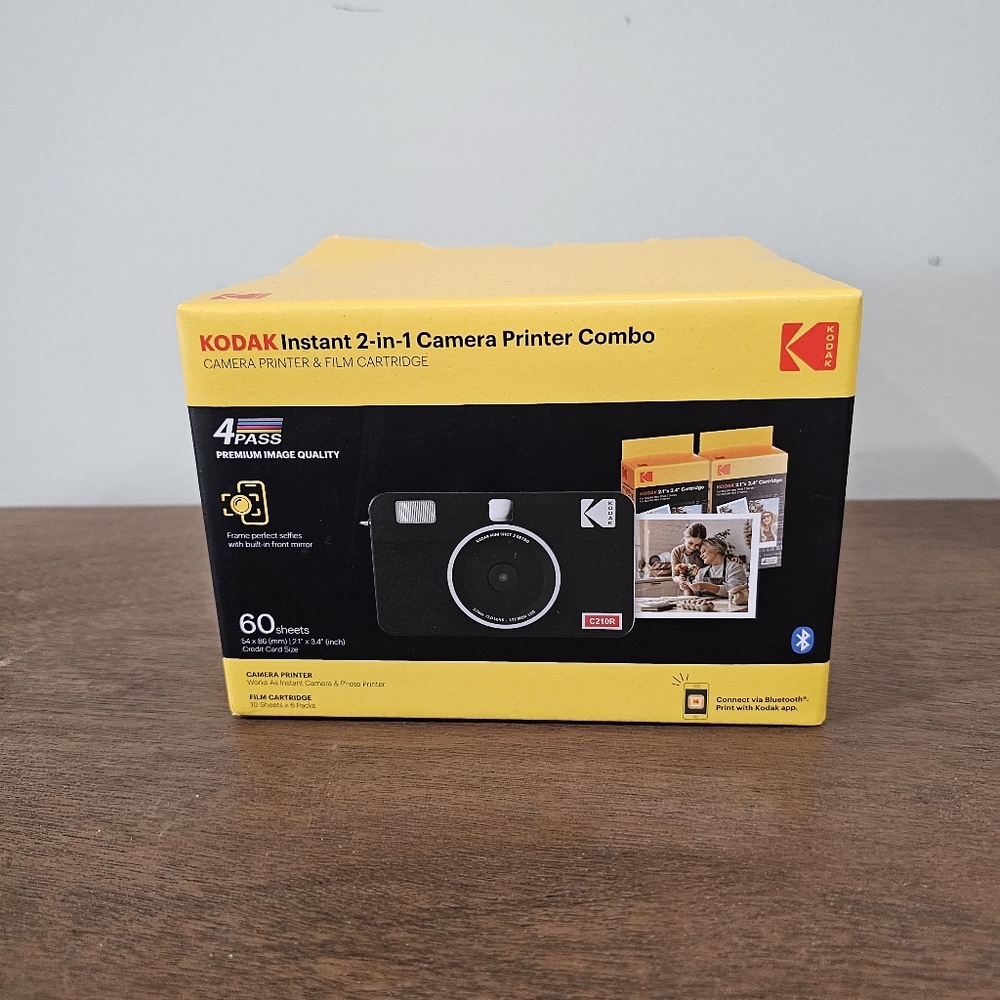Kodak Instant 2-in-1 Camera Printer Combo, 13MP, Bluetooth, USB-C, Black, C210R